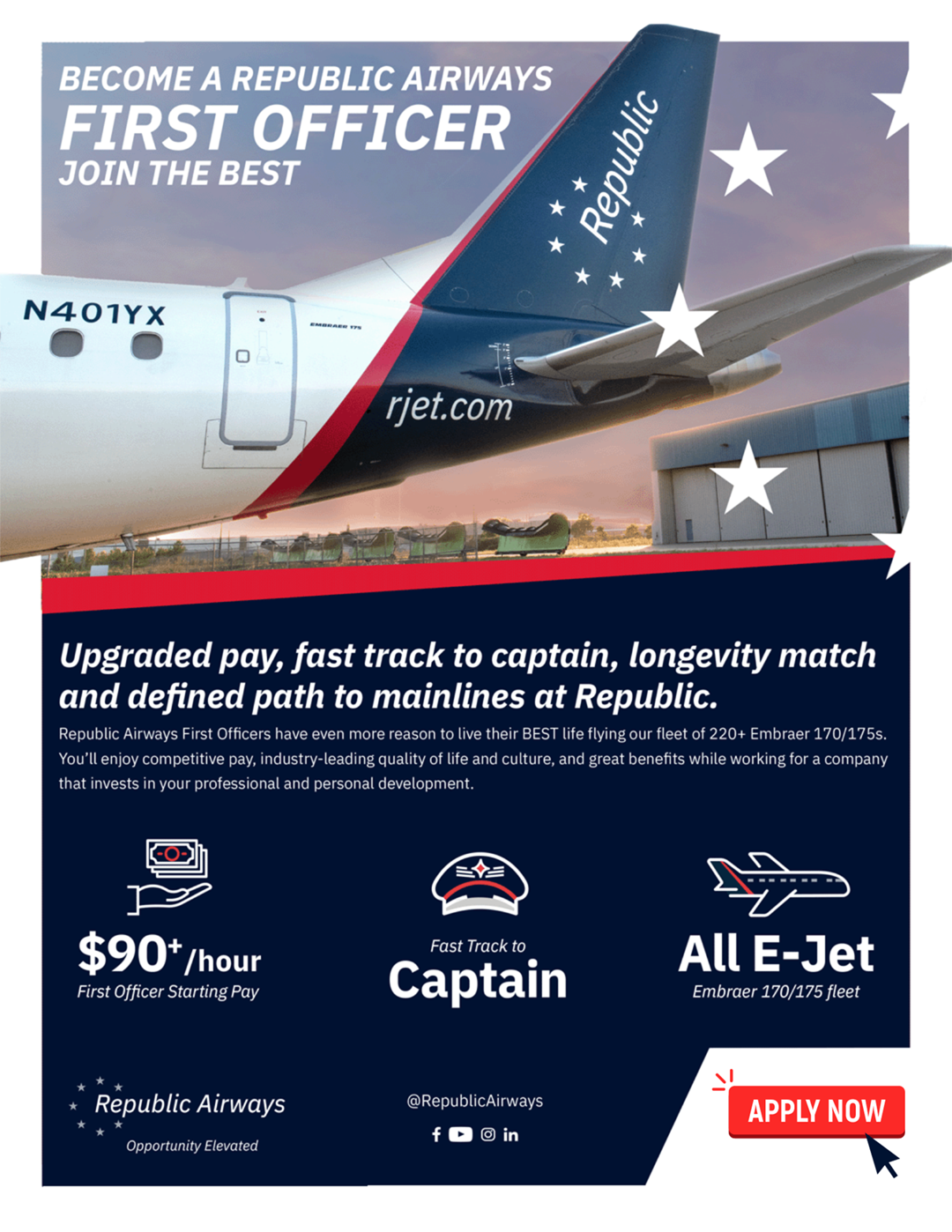 Republic Airways First Officer Upgraded Pay
